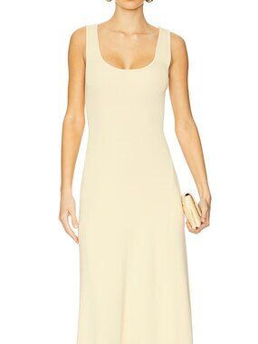 WeWoreWhat Ruched Strap Midi Dress in Wheat